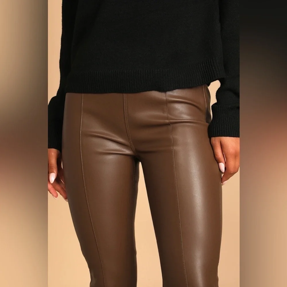 NWT Free people Spitfire stacked brown vegan leather skinny pants sz 31